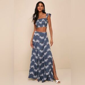 Trancoso Dusty Blue Floral Blue Maxi Two Piece Skirt Set XS